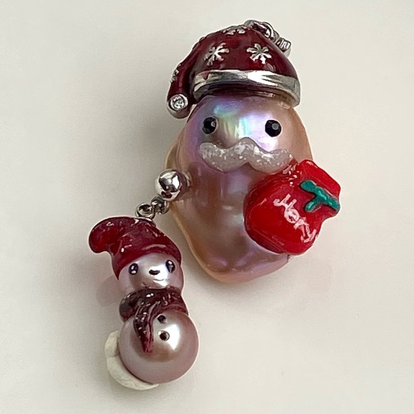 P197-Handmade Premium Santa And Snowman Flameball Pearl Detachable Pendant - Picture 12 of 15